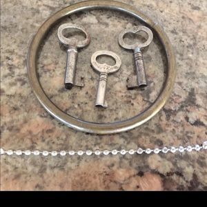 Antique Brass Key Ring & Three Skelton Keys